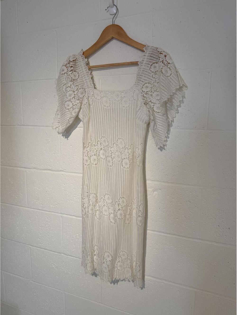 Vintage White Lace Flutter Sleeve Mini Dress